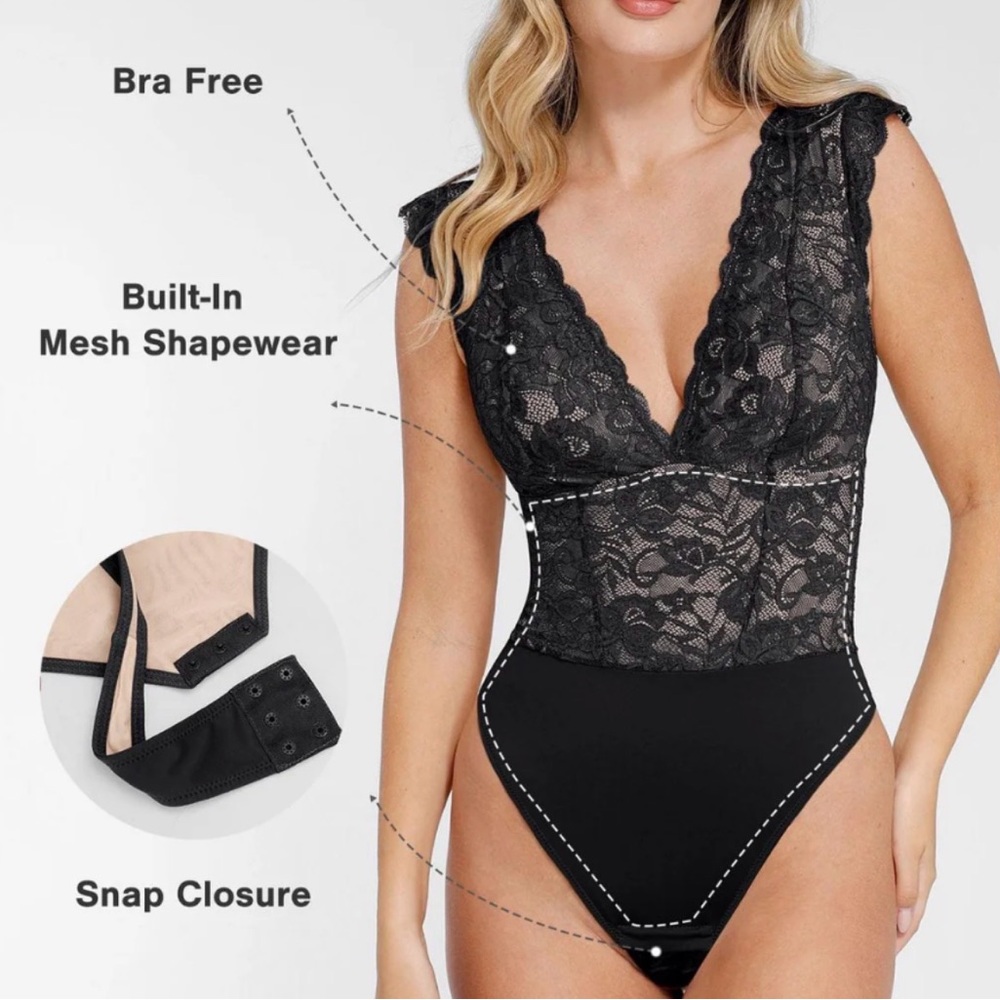 Popilush NWT Black Lace V-Neck Bodysuit